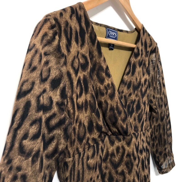 CHAPS | Leopard Print Black Brown V-Neck Top |Sz M - Picture 3 of 14